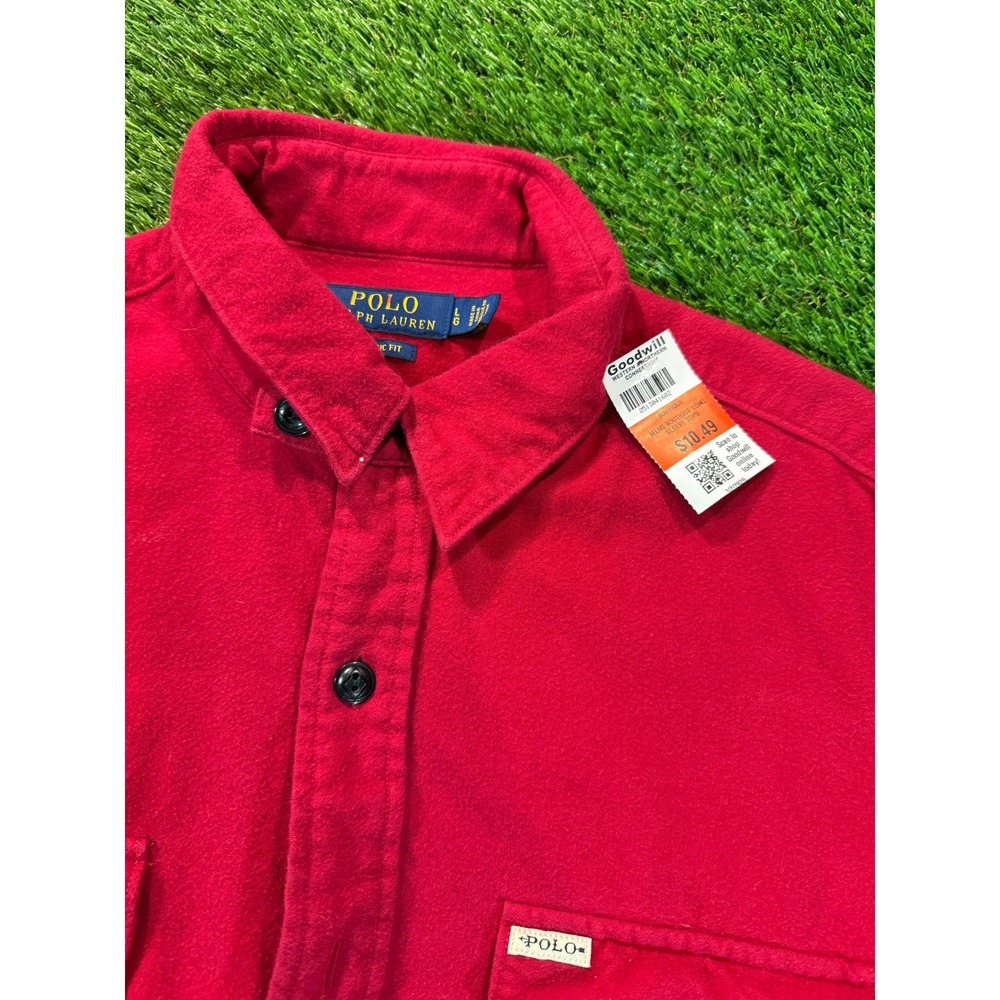 Rare Polo Ralph Lauren Red Flannel Button Up Shirt Classic Fit Men Large - Picture 7 of 7